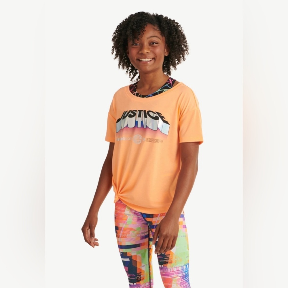 Justice Orange Tie Front T-Shirt 2 Piece 🧡